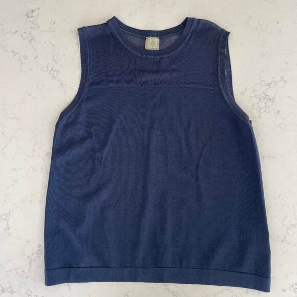 Anne Klein Vintage Slvless Crew Neck Mesh Panel Viscose Blend Knit Top Blue Sz S - Picture 1 of 12